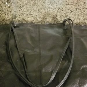 Black leather tote